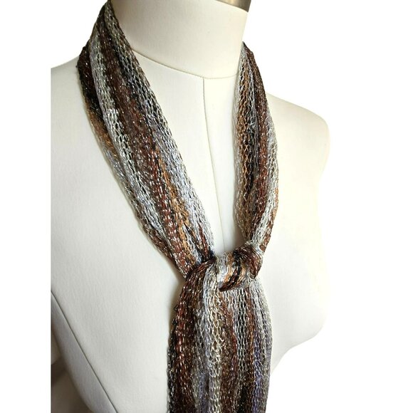 Elegant Metallic Knit Scarf Wrap With Fringe For Women 50x70 JJ4074 - Picture 9 of 11